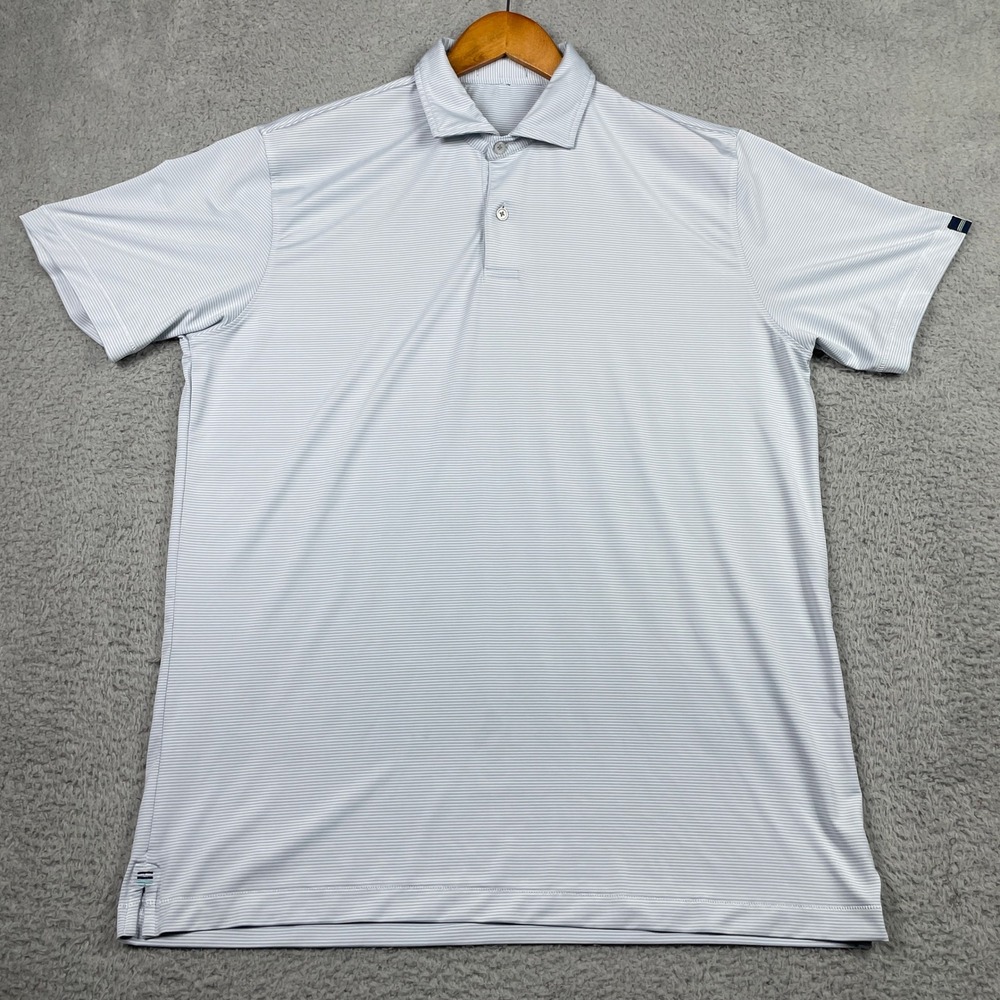 Live‎ Forever Golf Polo Mens XL Blue Striped Performance Stretch Short Sleeve